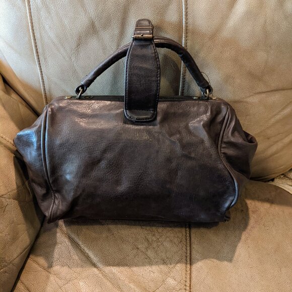 Faux Leather Doctor’s Bag Gladstone-Style Overnight Travel bag Dark Brown - Picture 3 of 11